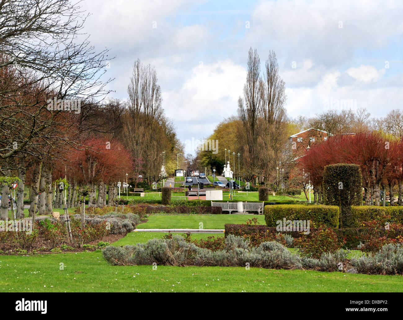 Welwyn Garden City town centre looking north from the fountain Stock