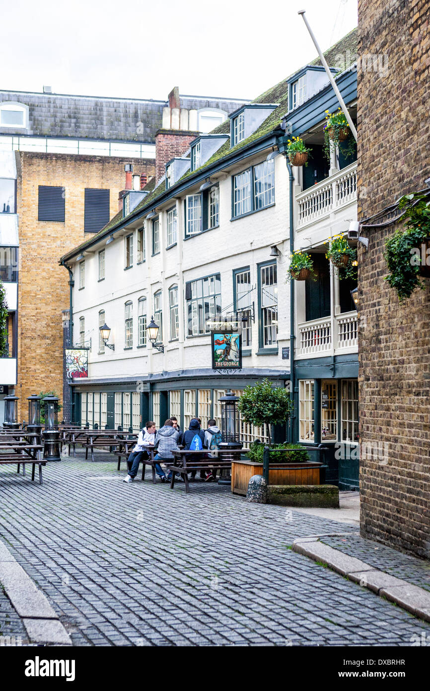 The George Inn Traditional English pub, the only surviving galleried coaching inn in London - Borough High Street, SE1 UK Stock Photo