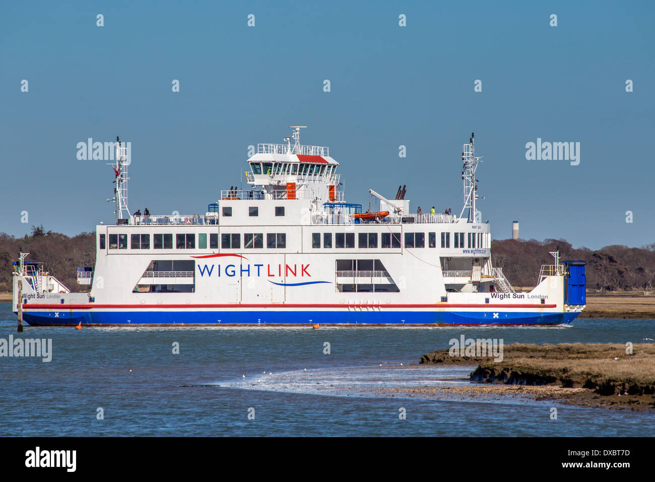 Wightlink ferry going between Lymington and the Isle of Wight Stock Photo