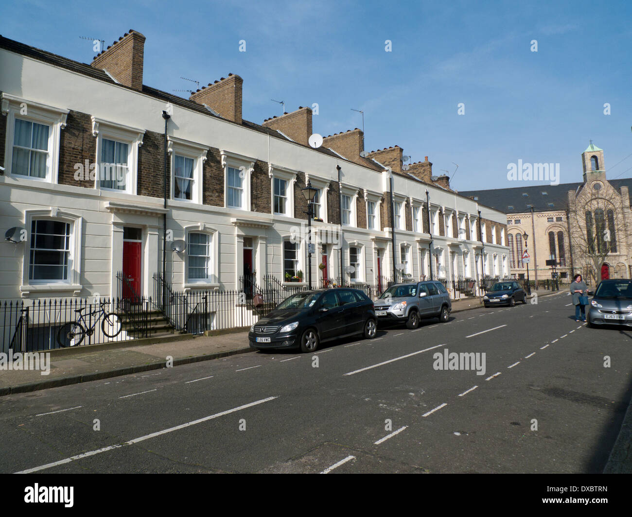 A view of a row of terraced houses in Cephas Avenue BETHNAL GREEN Tower Hamlets East London E1   KATHY DEWITT Stock Photo