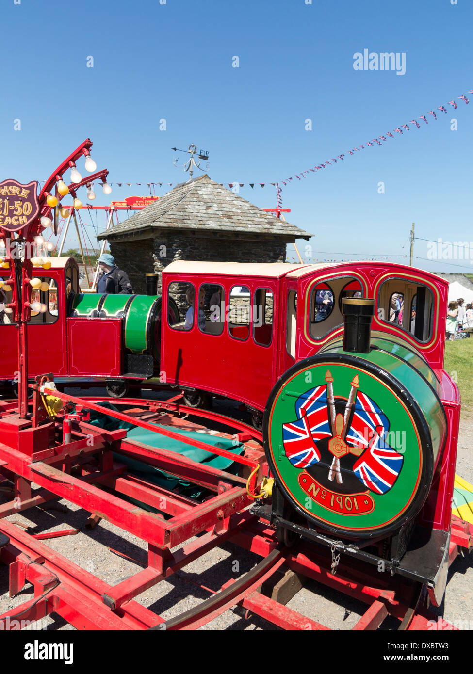 Summer fete or fayre, East Prawle, South Devon. Children's train ride Stock Photo