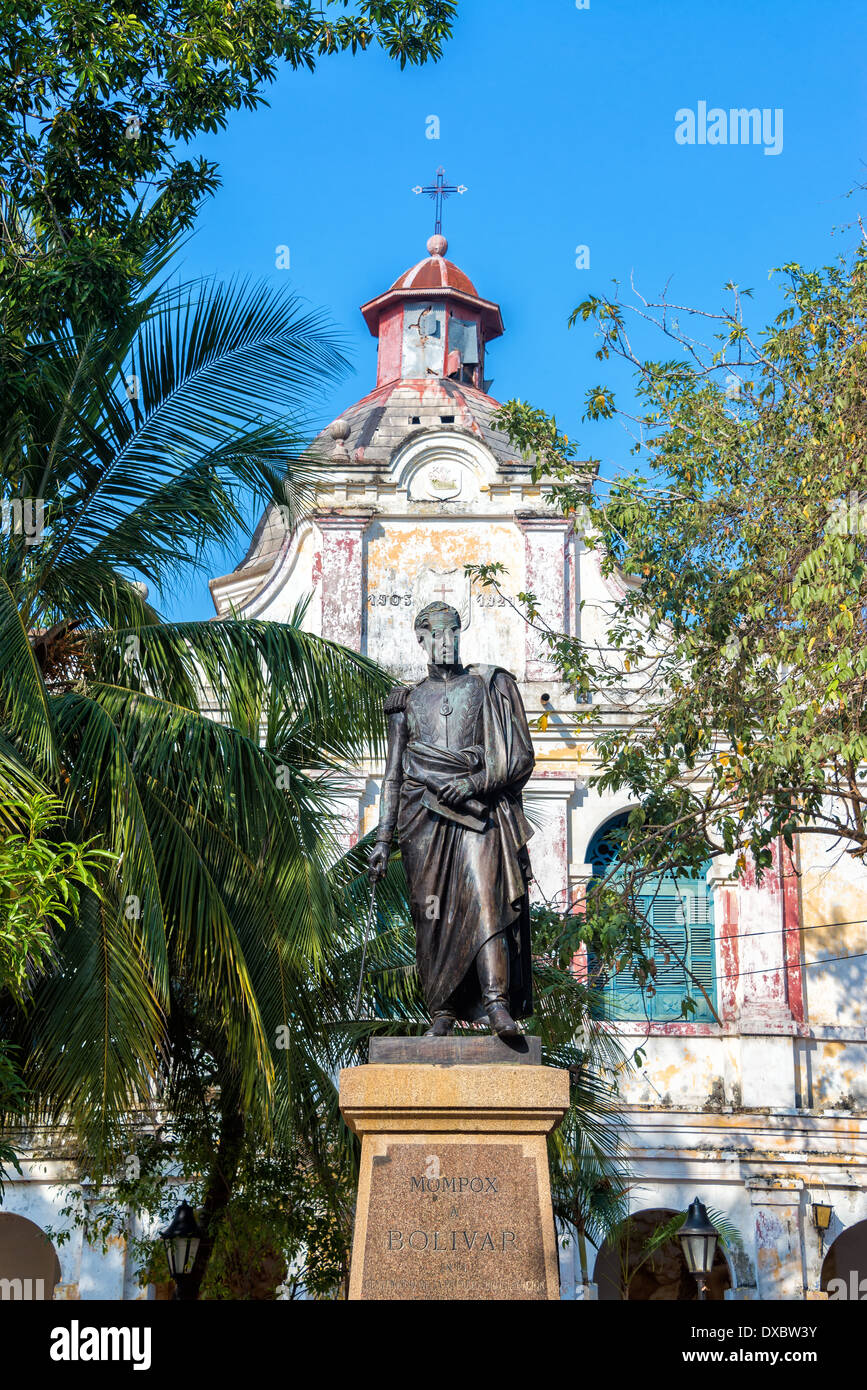 Public statue of Simon Bolivar in the UNESCO World Heritage center of Mompox, Colombia Stock Photo