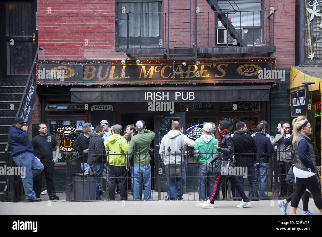 Irish Bar on St. Mark's Place on St. Patrick's Day in the East Village, NYC. Stock Photo