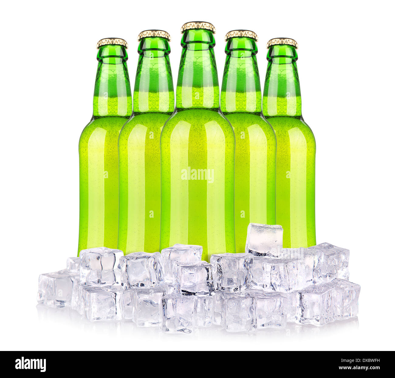 Beer bottles in ice isolated on white Stock Photo Alamy