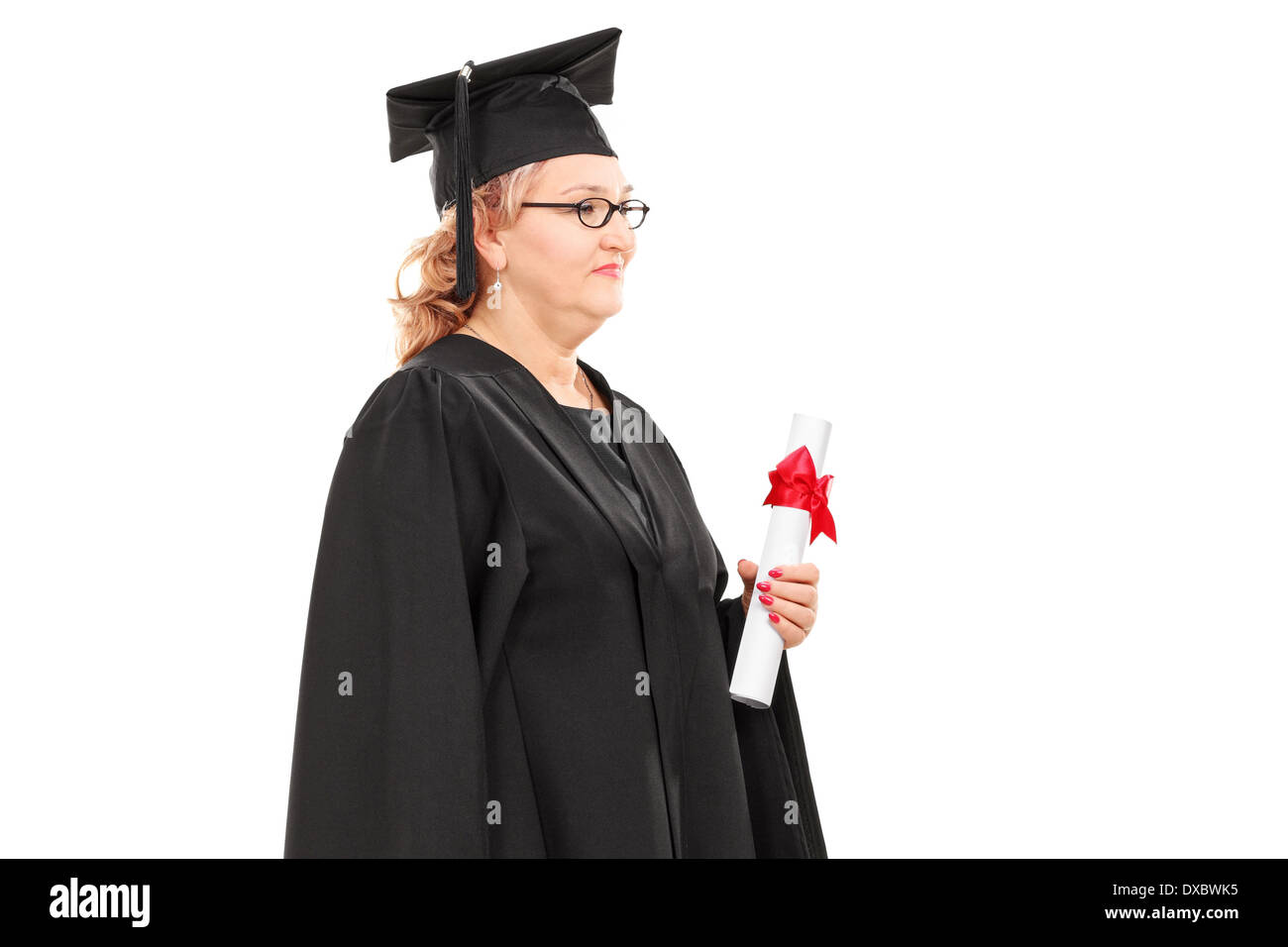 Mature female student holding a diploma Stock Photo