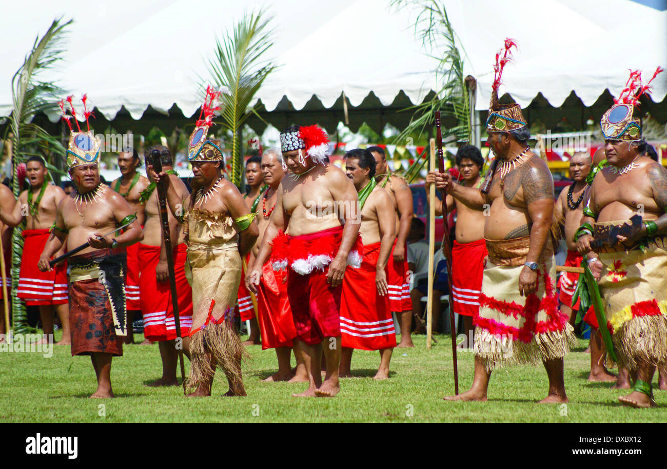 Samoan Matai gather for the Teuila Festival dressed in traditional Samoan lava-lava August 22, 2013 in Tafuna, American Samoa. Stock Photo