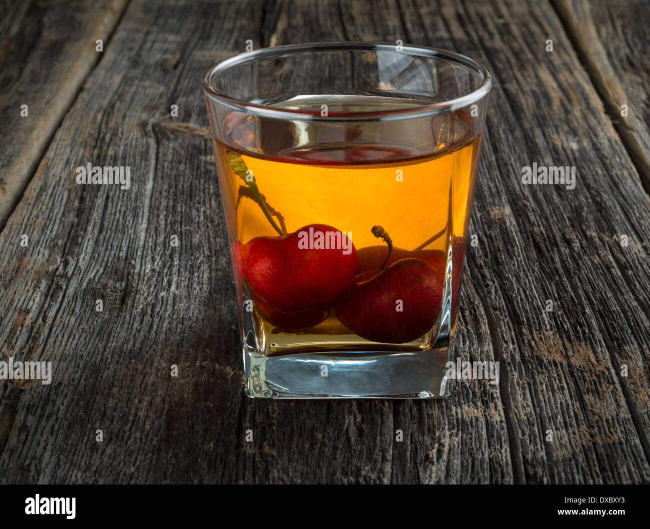 Manhattan or other whiskey cocktail, with cherries submerged Stock Photo