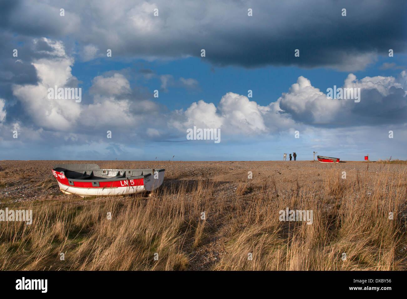 Cley Beach and crab boats Norfolk winter Stock Photo