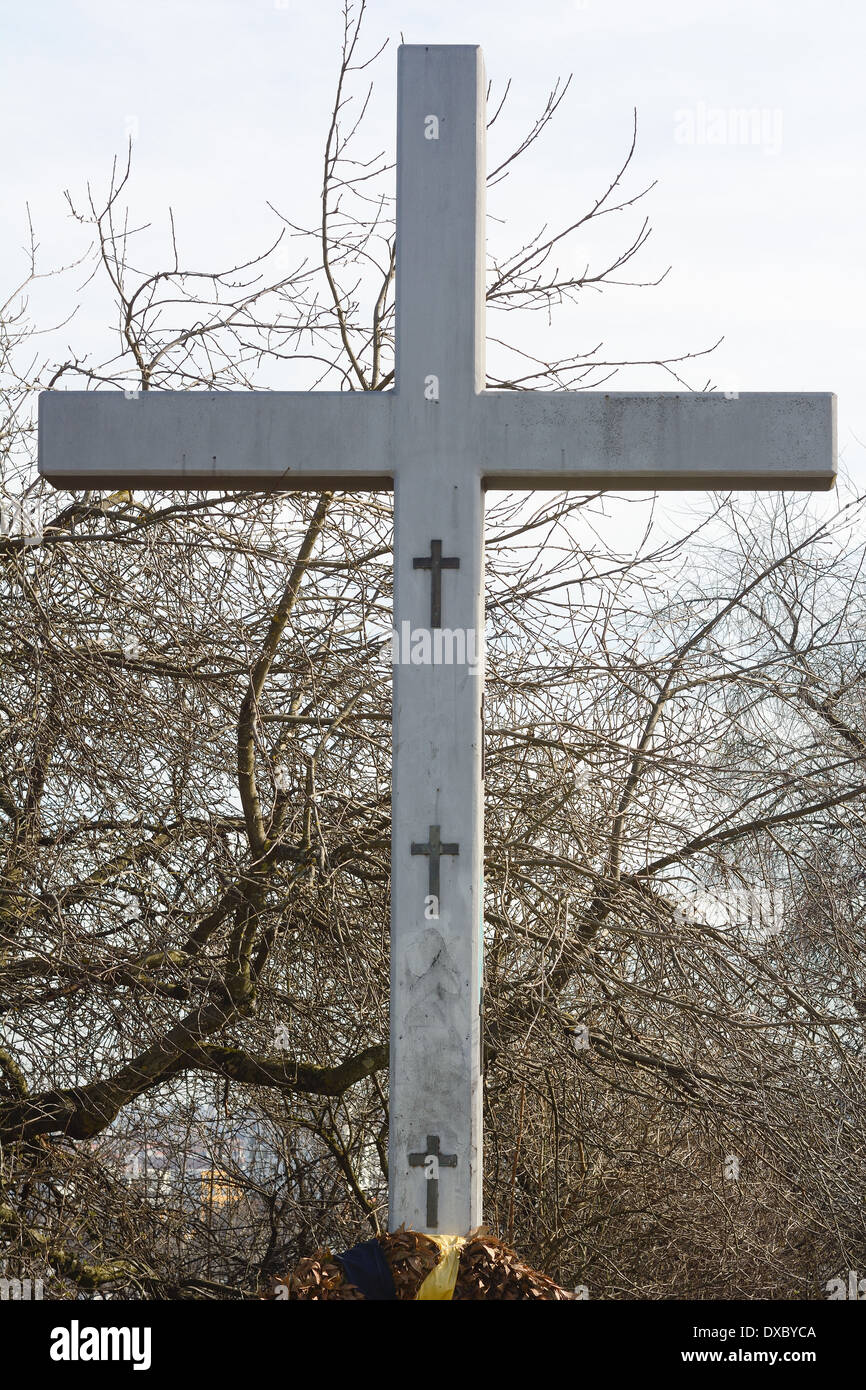 Devotional Cross as Symbol of Christian Faith on Hill Stock Photo