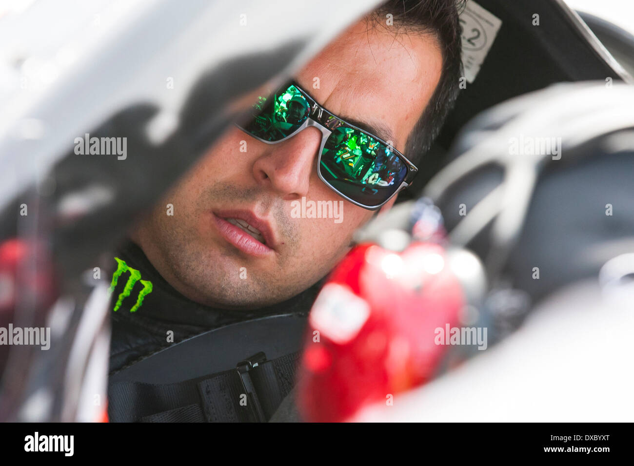 Fontana, CA, USA. 23rd Mar, 2014. Fontana, CA - Mar 23, 2014: Sam Hornish Jr. (11) replaces Denny Hamlin (11) after he is sent to the hospital prior to the start of the ''Auto Club 400'' at Auto Club Speedway in Fontana, CA. Credit:  csm/Alamy Live News Stock Photo