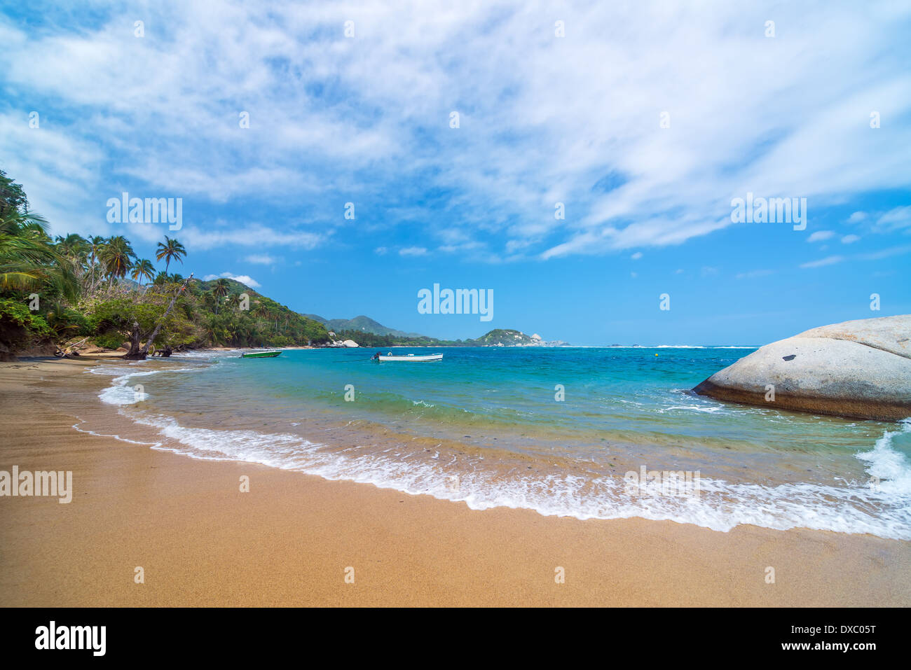 Tropical Caribbean beach in Tayrona National Park in Colombia Stock Photo