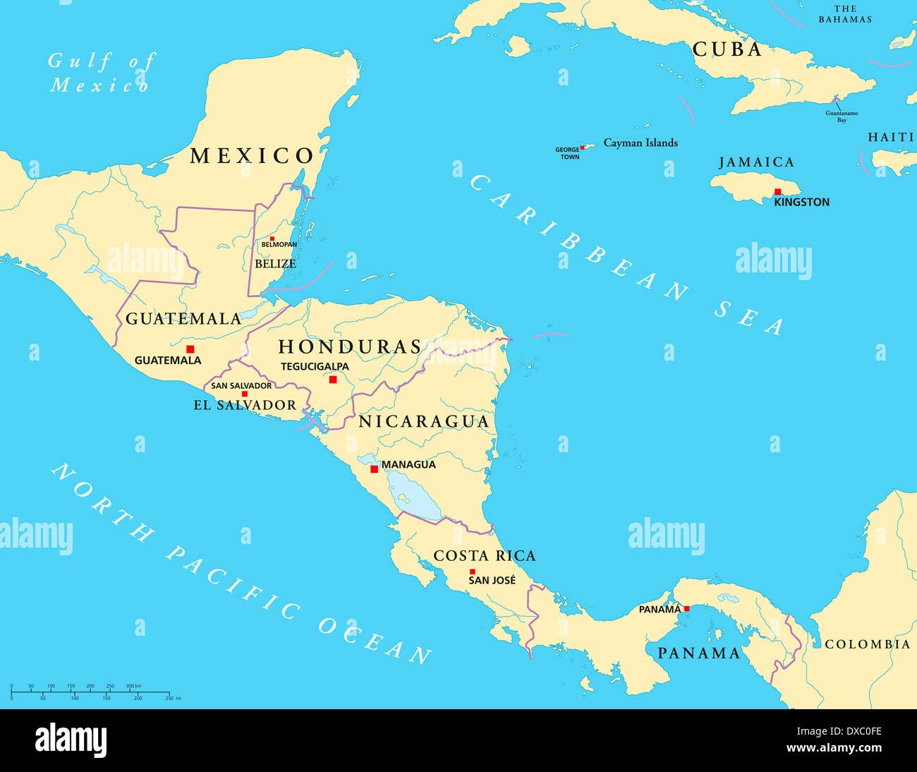 Central America Map Labeled With Capitals - Map of world