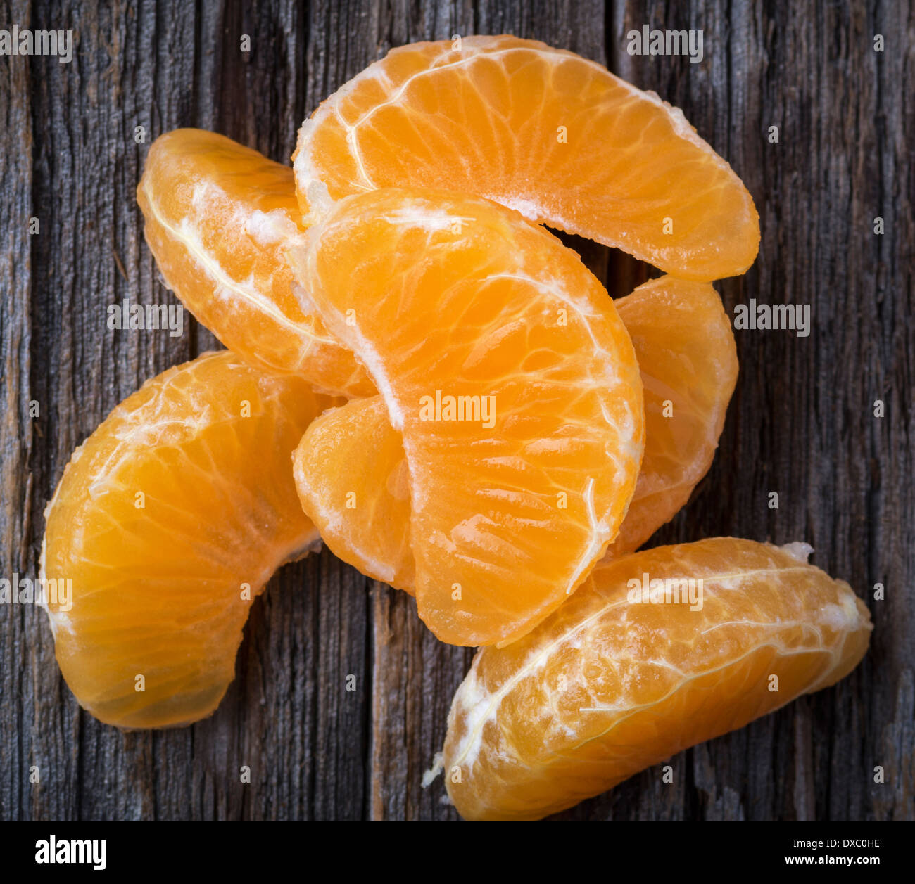 Mandarin or clementine tangerine orange segments in closeup Stock Photo