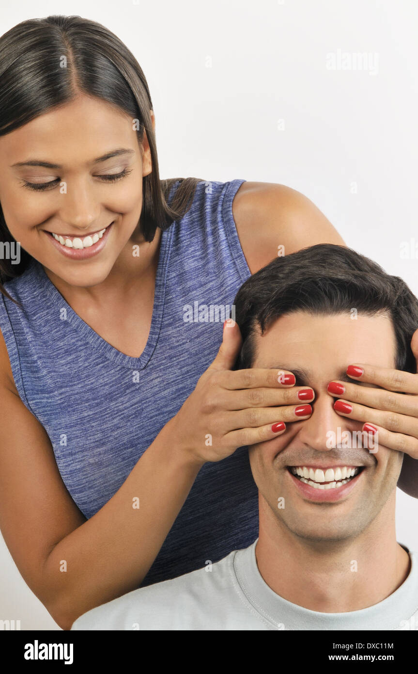 Serious Woman Adjusts Blindfold Over Her Eyes Stock Photo, Picture and  Royalty Free Image. Image 70769576.