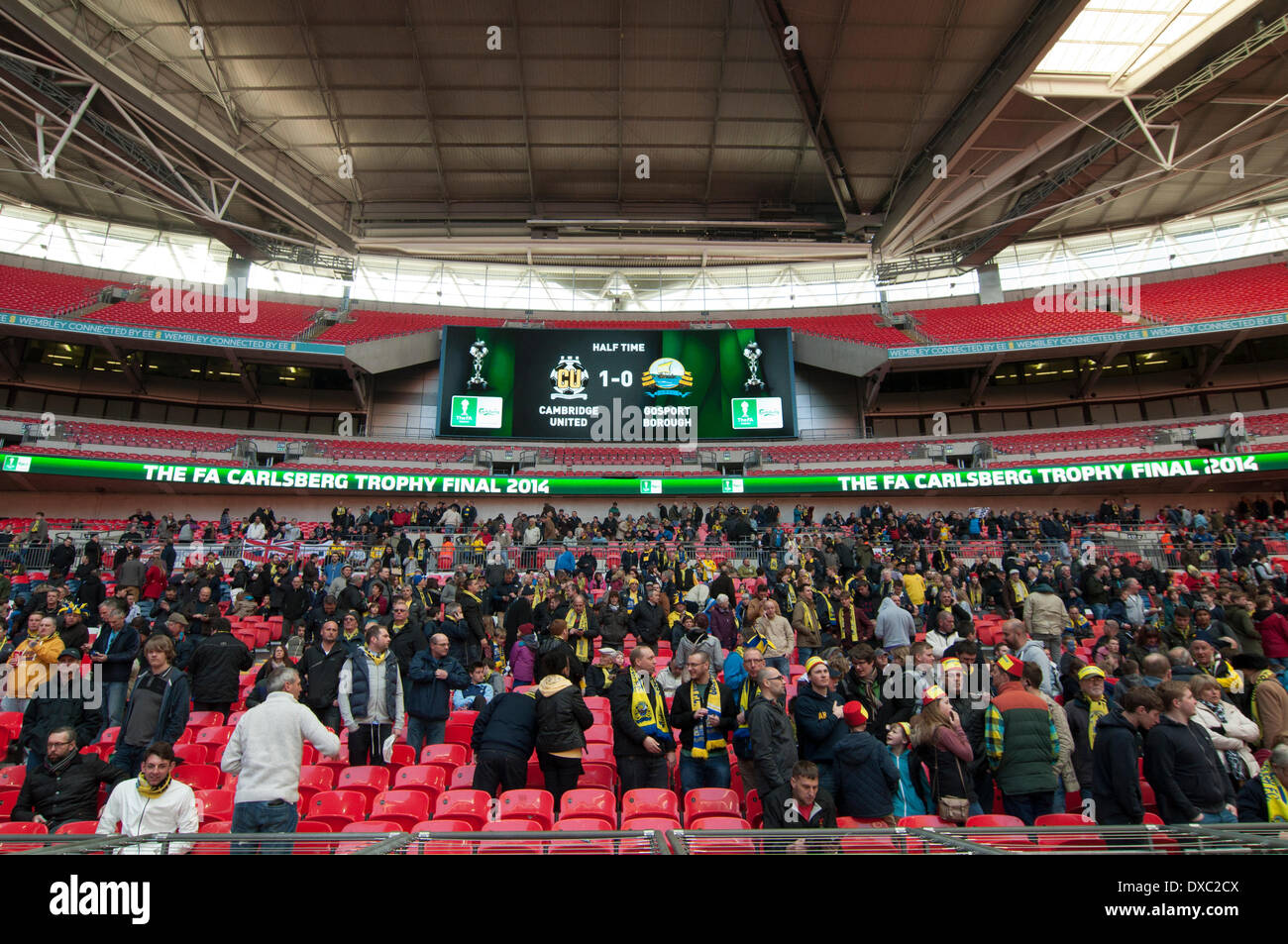 Wembley, London, UK. 23rd March 2014. Gosport fans under the scoreboard at Wembley Stadium on the 23rd of March 2014 during halftime. Credit:  Flashspix/Alamy Live News Stock Photo