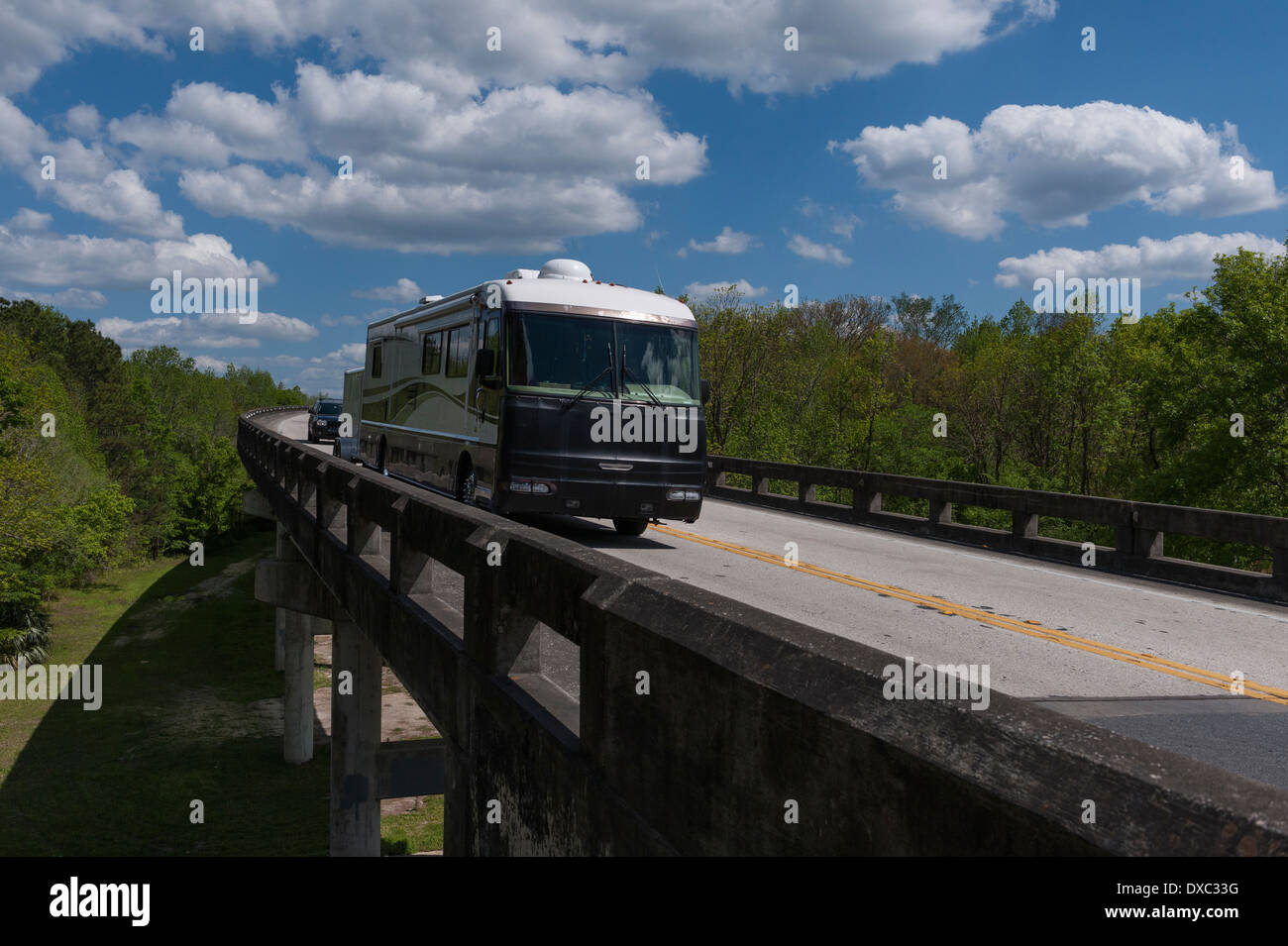 Traffic crossing the  Ocklawaha River Bridge in Marion County Ocala, Florida built as the Cross Florida Barge Canal Stock Photo