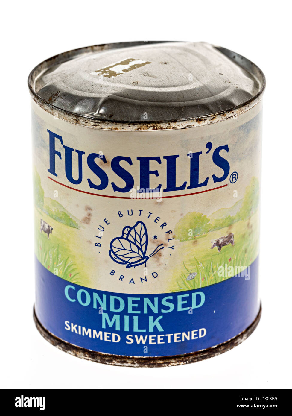 Fussell's Condensed Milk tin by Nestle c1989 with blown top and bottom Stock Photo