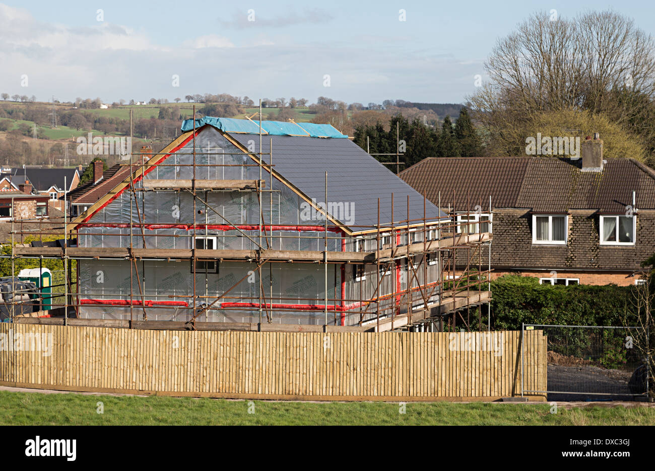 New build house under construction in village, Llanfoist, Abergavenny