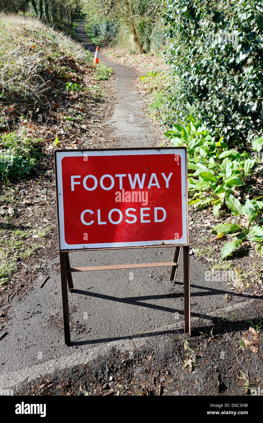 Footway closed sign following floods, Abergavenny, Wales, UK Stock Photo