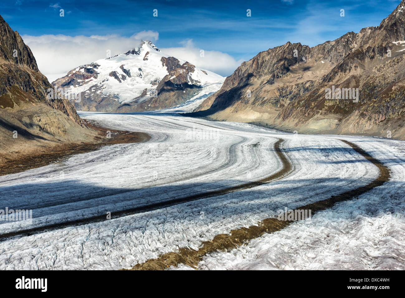 Aletsch Glacier Street with moraine and lots of ice, Valais, Swiss Alps, Switzerland, Europe Stock Photo