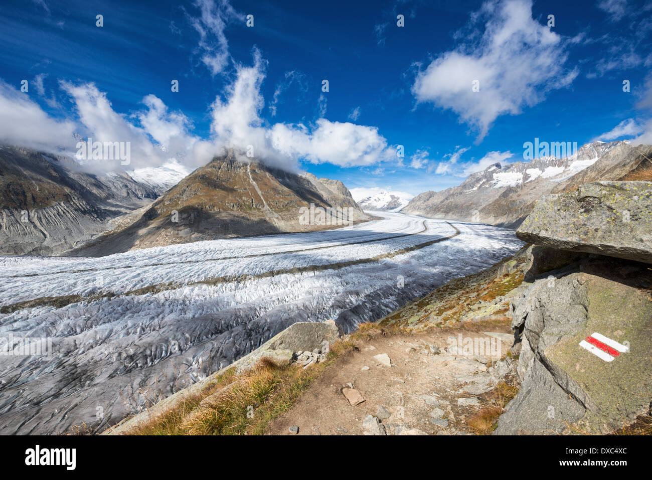 Great Aletsch Glacier, Valais, Swiss Alps, Switzerland, Europe Stock Photo