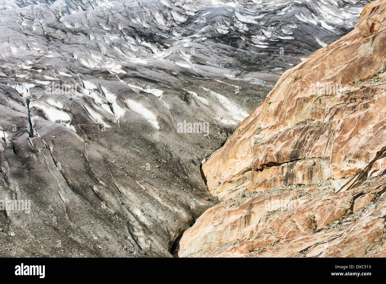 Ice and rocks, Aletsch Glacier, Valais, Swiss Alps, Switzerland, Europe Stock Photo