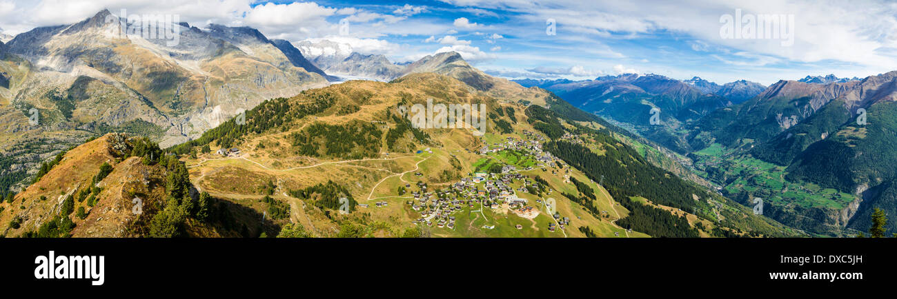 Panorama Riederalp Valais Swiss Alps Switzerland Stock Photo