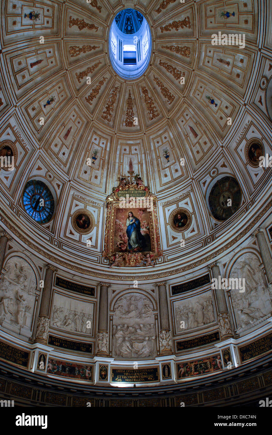 Dome in the Sala Capitular, Seville cathedral, Spain, Europe with Immaculate Conception by Murillo Stock Photo