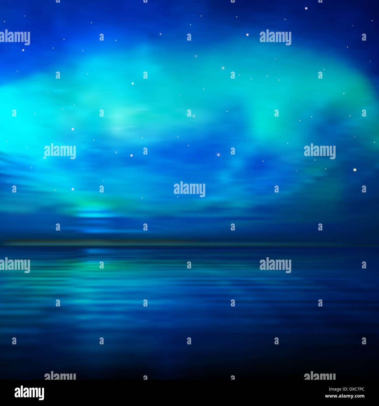 abstract blue nature background with ocean green sunset clouds and