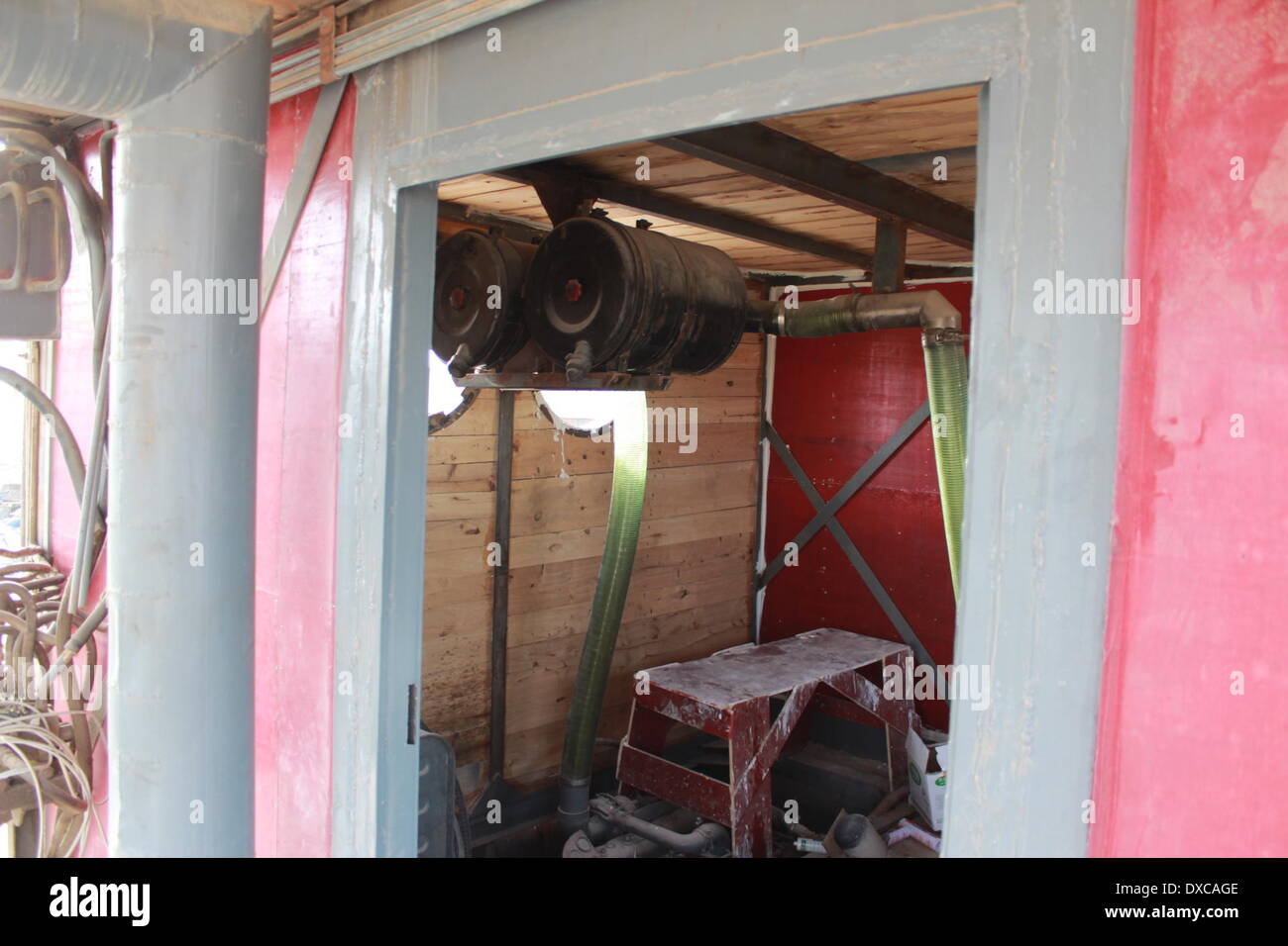 It's Noah's Ark! On the south bank of the Tarim River in Xinjiang Province, China, a man named Lu Zhenhai has built an ark in a Stock Photo