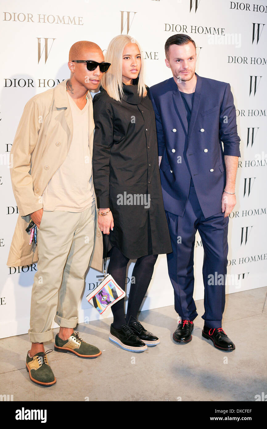 Pharrell Williams, Helen Lasichanh, Kris Van Assche, at the world premiere  of 'Can I Make The Music Fly?' hosted by Dior Homme and W Magazine at The  Moore Building. Miami, Florida -