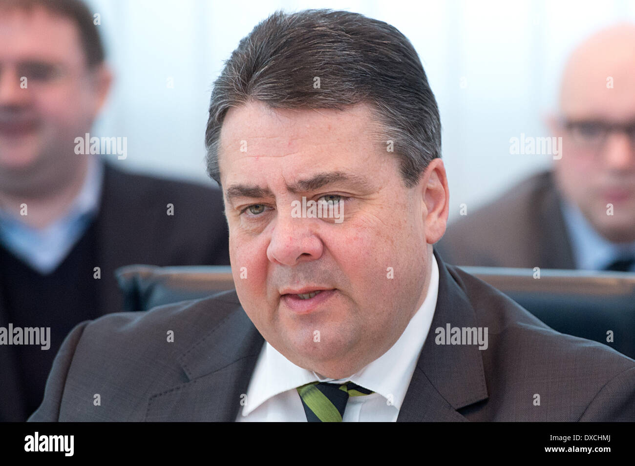Berlin, Germany. 24th Mar, 2014. Federal Minister of Economics and Energy and chairman of the SPD, Sigmar Gabriel, attends a Presidium meeting of the SPD in Berlin, Germany, 24 March 2014. Photo: MAURIZIO GAMBARINI/dpa/Alamy Live News Stock Photo