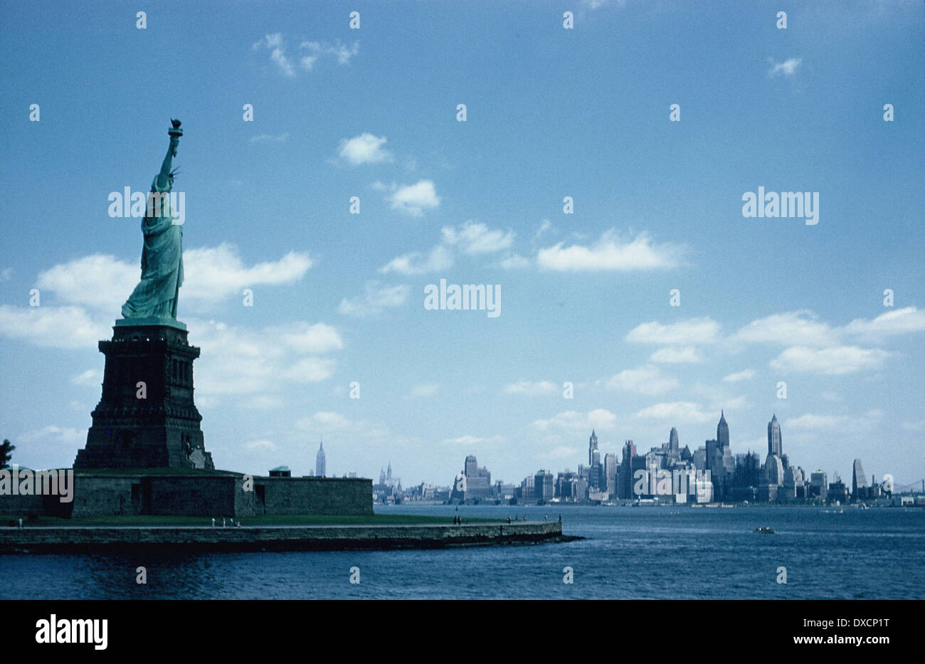 New York skyline with Statue of Liberty, 1958 Stock Photo
