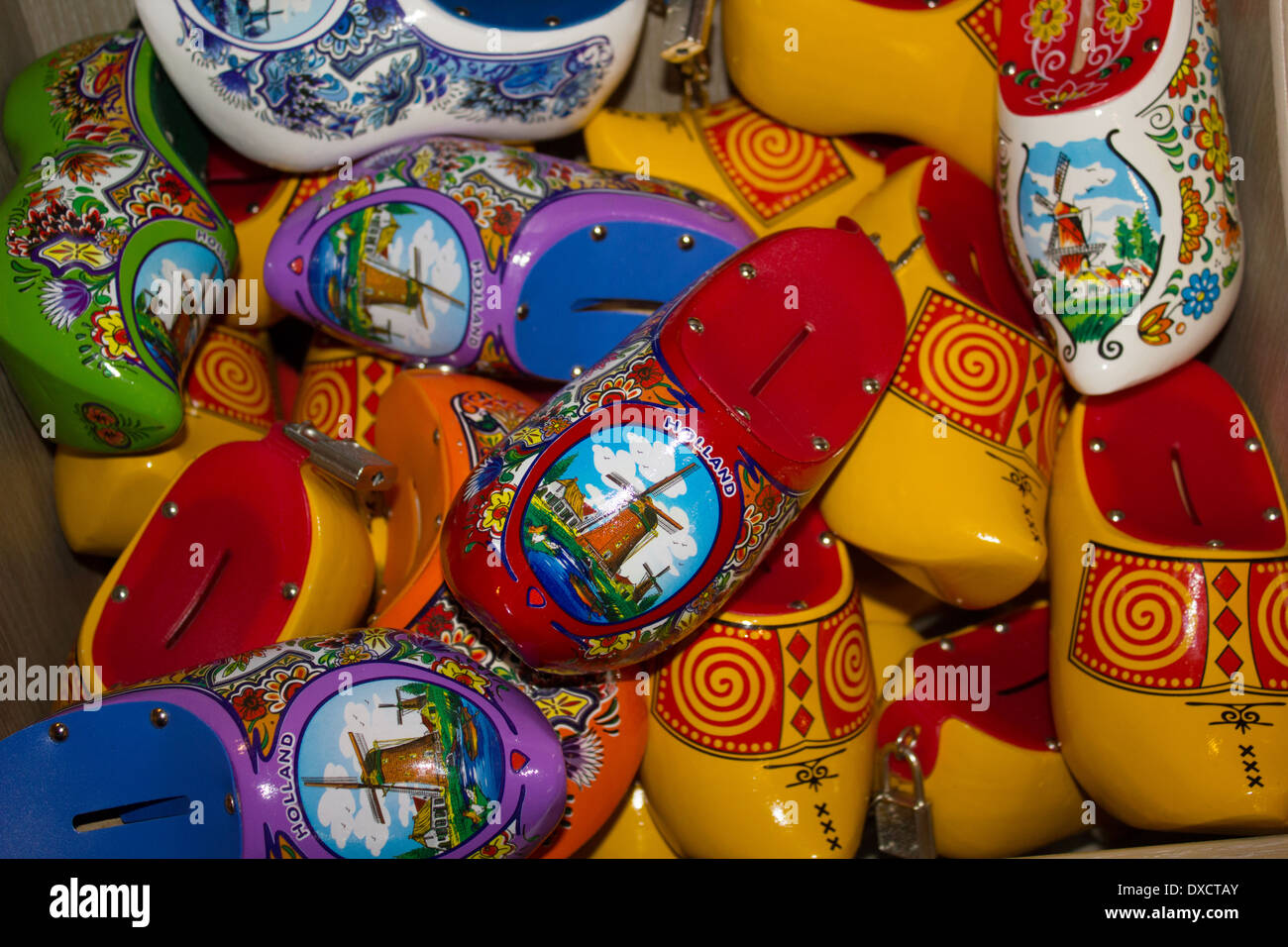 colourful dutch clogs money boxes amsterdam netherlands Stock Photo - Alamy