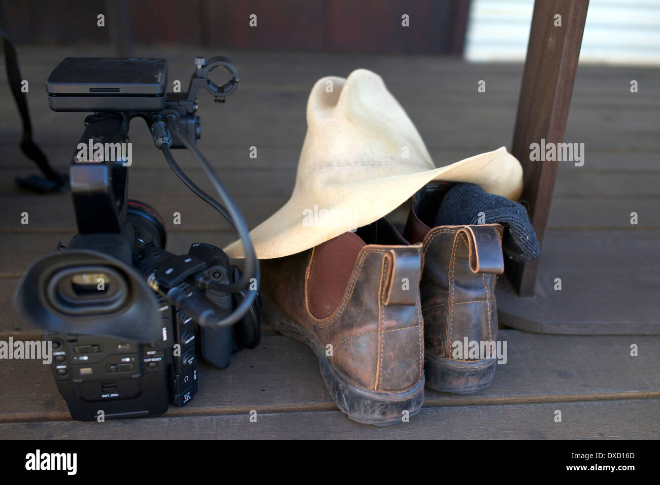 Filmgear and a Cowboy hat Stock Photo