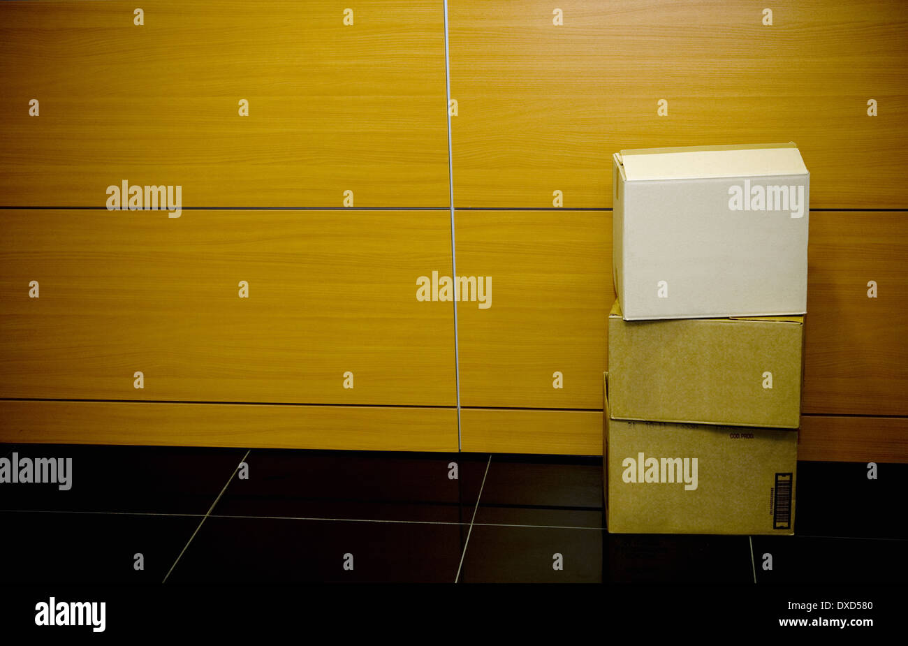 Cardboard boxes in office Stock Photo Alamy