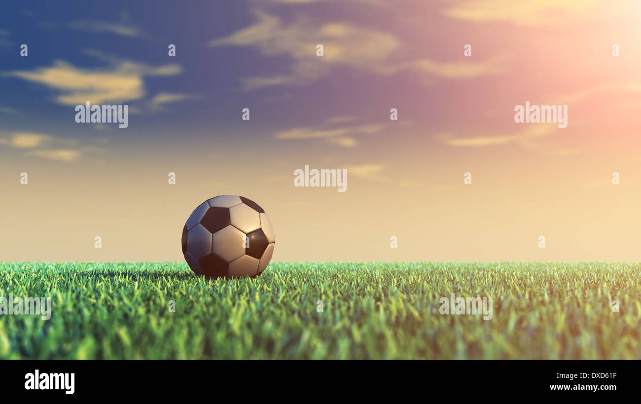 Soccer field and ball , daylight Stock Photo