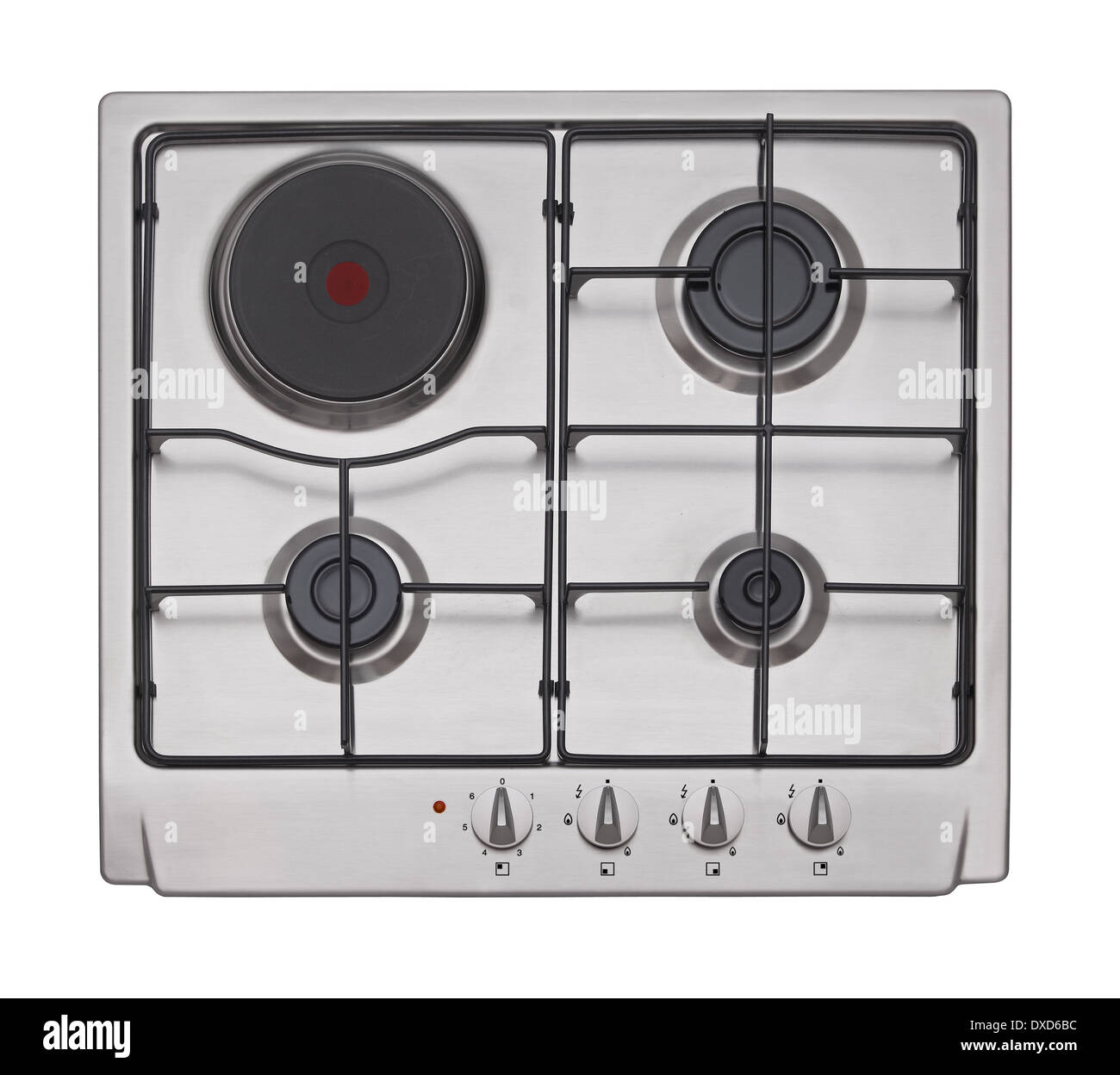 Stainless steel gas and electric hob Stock Photo