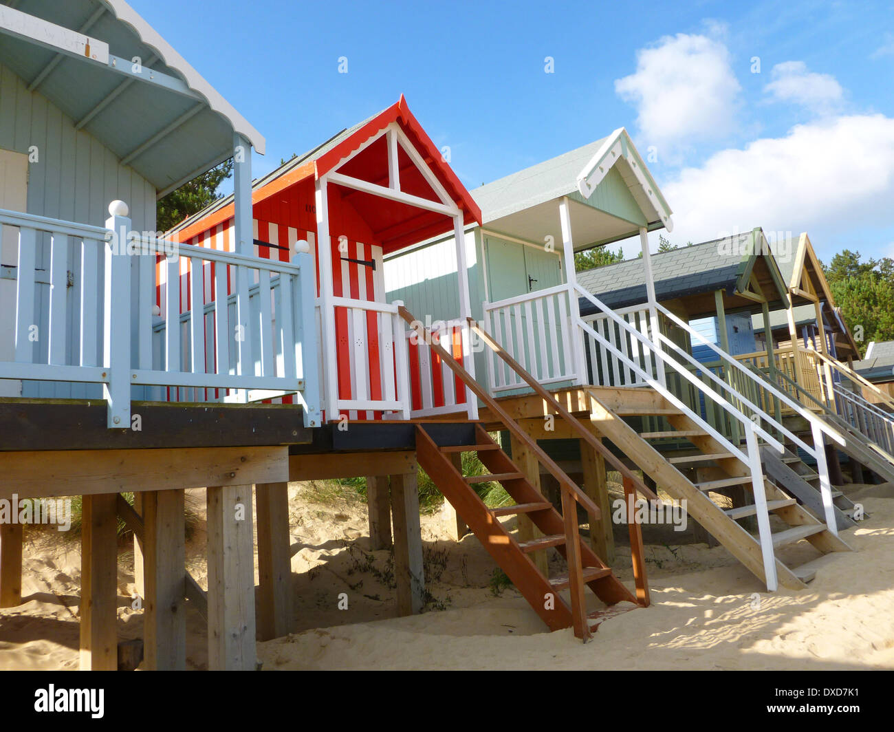 Colourful beach huts at Wells next the Sea, Norfolk, England. Stock Photo