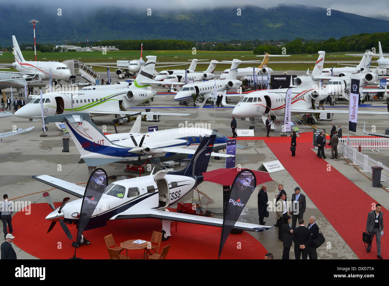 Aircraft on the static park at the 2013 Ebace Expo in Geneva, Switzerland. Stock Photo