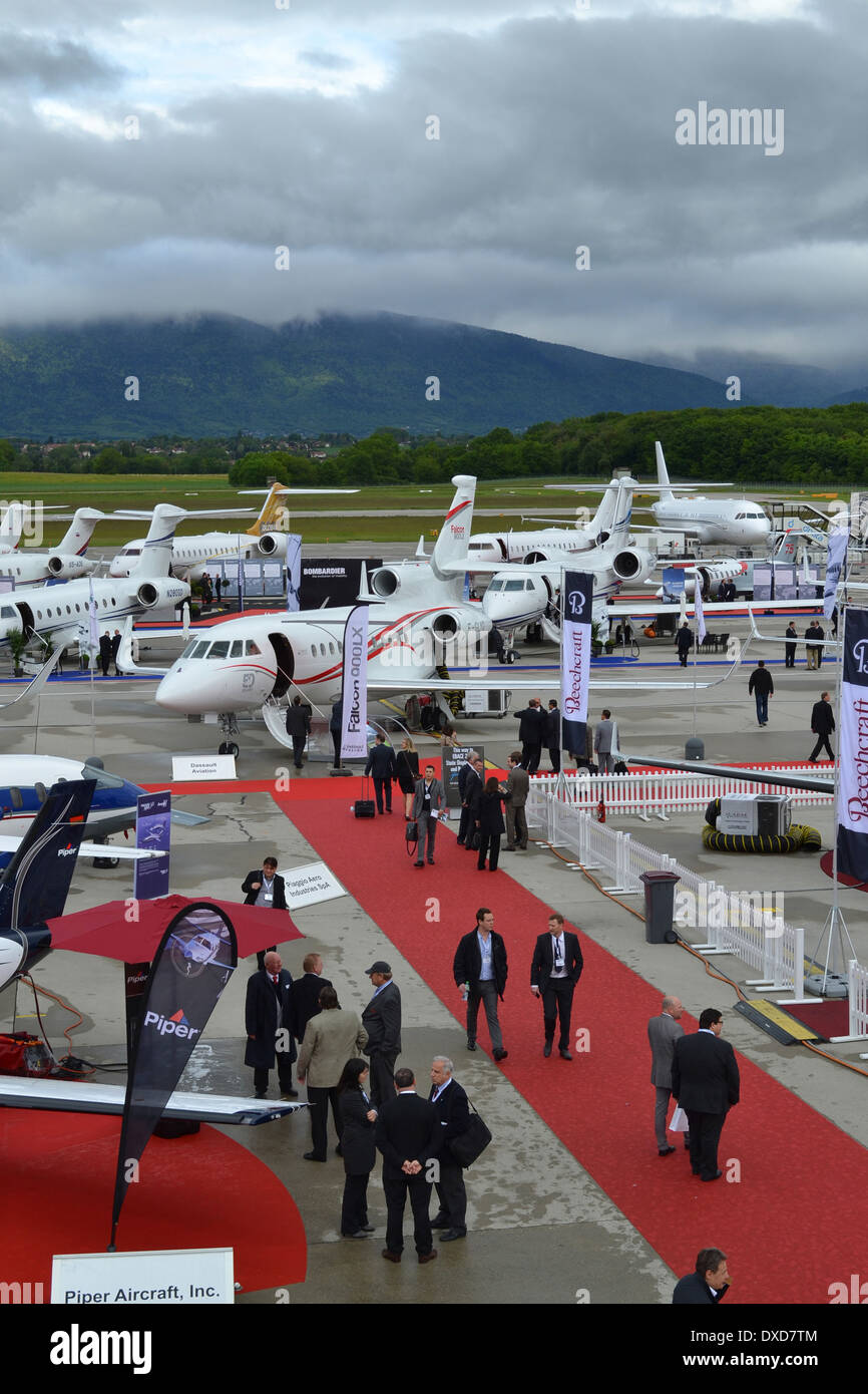 Business aircraft at the 2013 EBACE exhibition, located at the  Palexpo and Geneva International Airport. Stock Photo