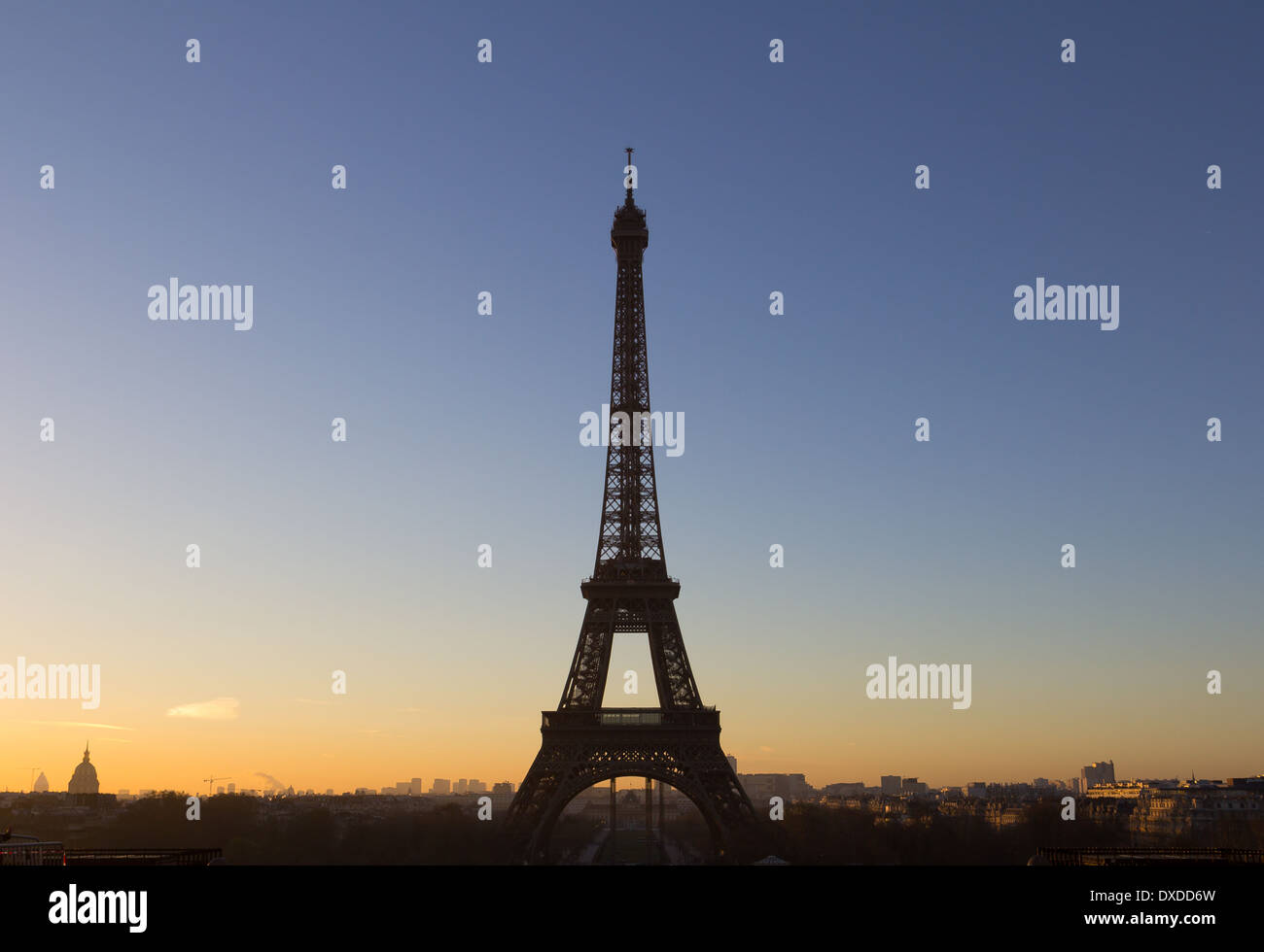 The Eiffel Tower at Sunrise Stock Photo