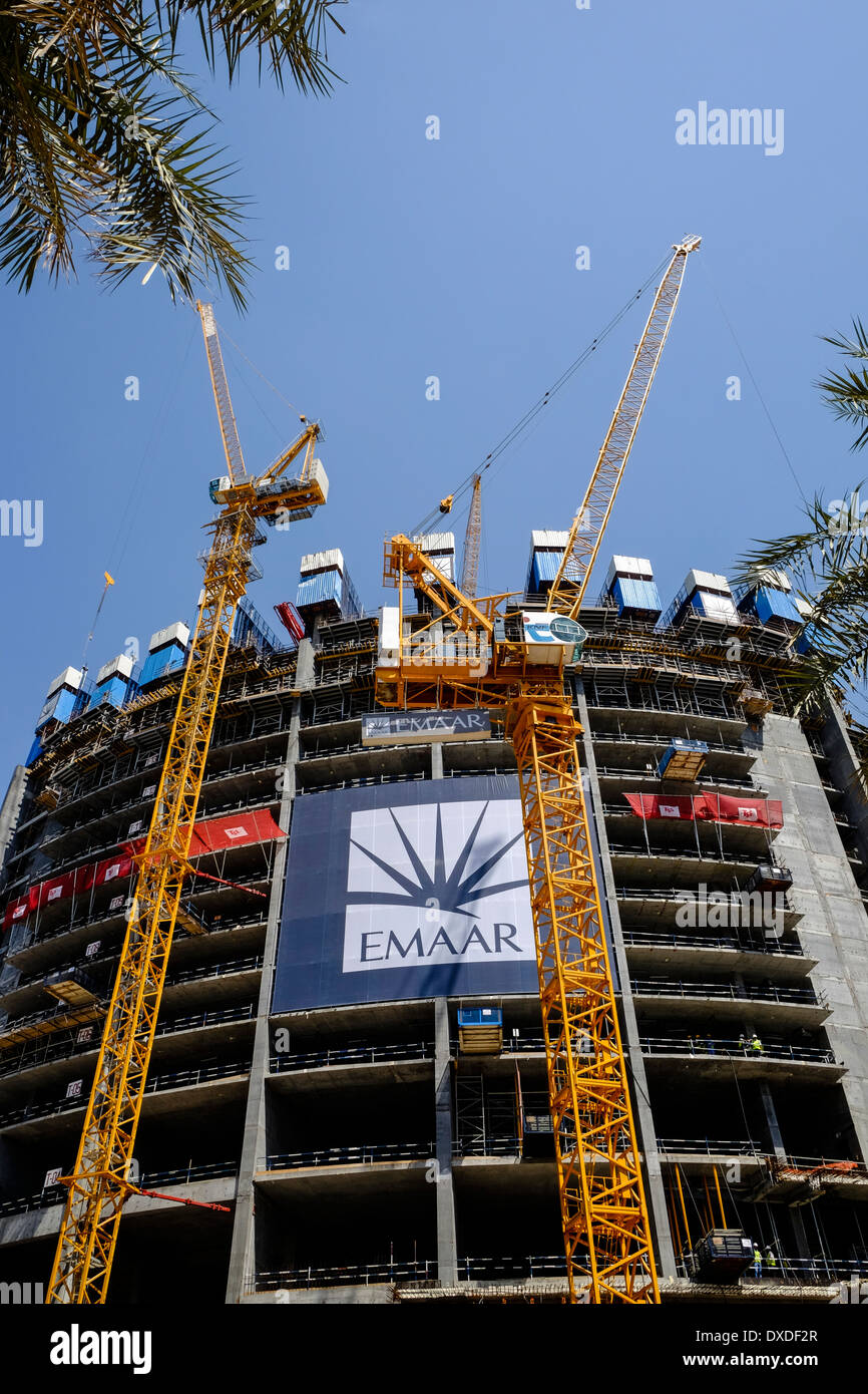 Construction of new high-rise tower by property developer Emaar in Downtown Dubai United Arab Emirates Stock Photo