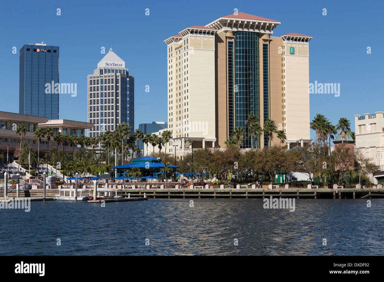 Embassy Suites Hotel and Hillsborough River, Tampa, FL Stock Photo