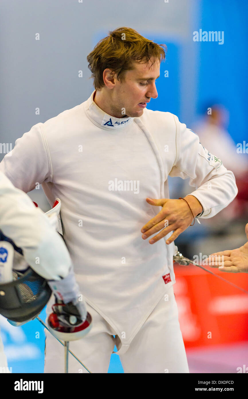 NOVOSJOLOV (EST) at Vancouver Men's 2014 Grand Prix of Epee at Richmond Olympic Oval Richmond , British Columbia Canada on March 23  2014 . Photographer : Frank Pali Stock Photo
