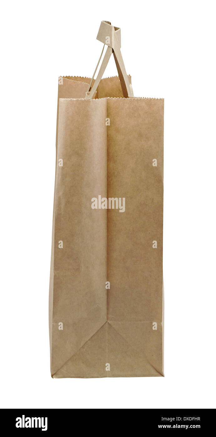 Brown paper bag side view often used by takeaways. Stock Photo