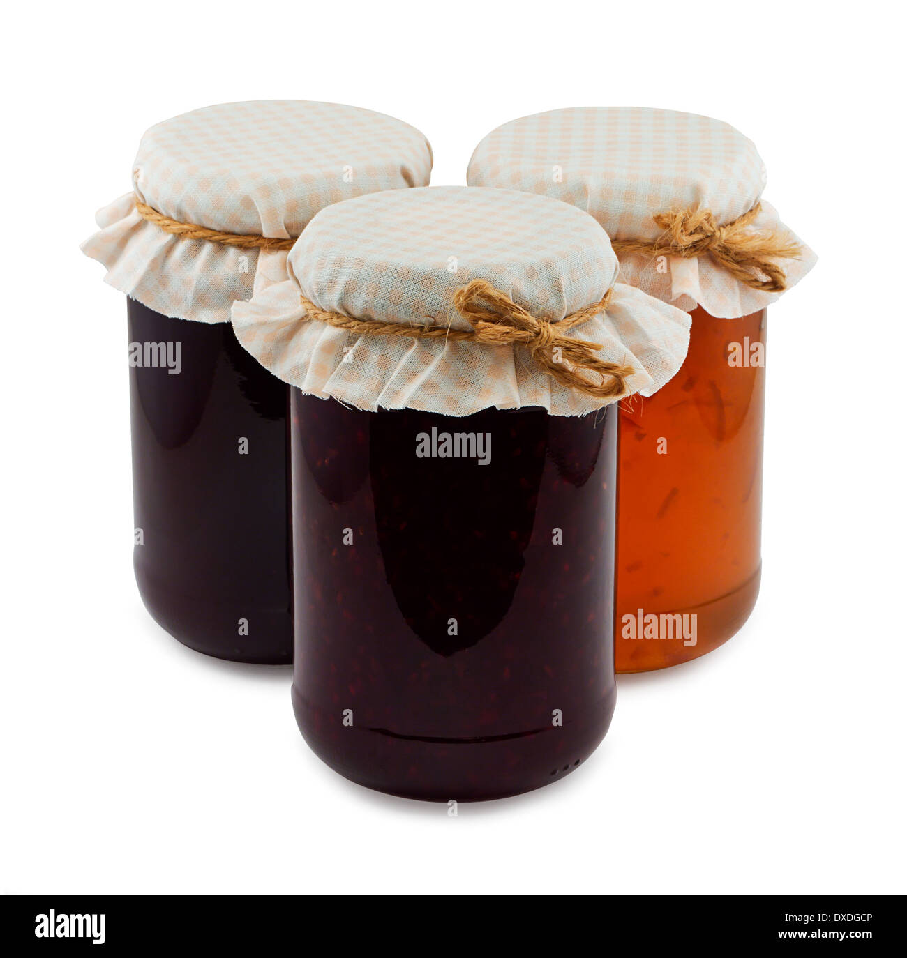 Traditional homemade Fruit Jam jars a popular fruit conserve often sold at state fairs and church bake sales Stock Photo