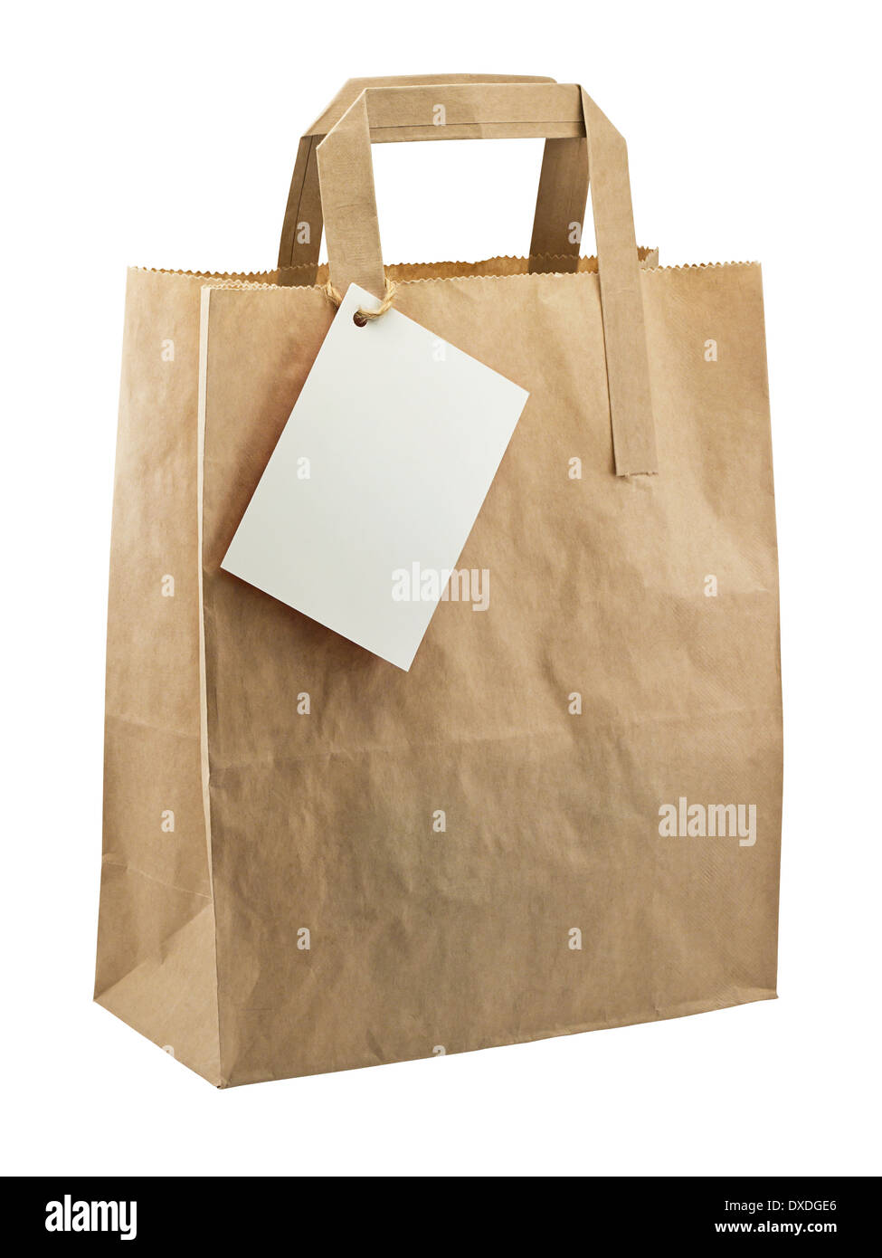 Brown paper bag with blank label for your personal message or company merchandising Stock Photo