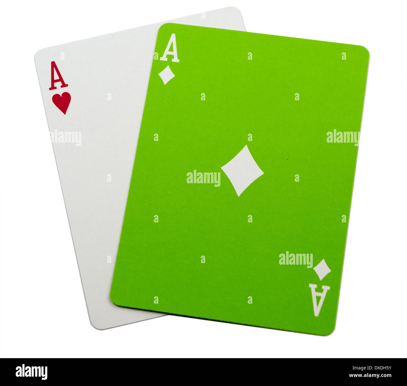Green Diamond with Red Heart Playing Cards Stock Photo