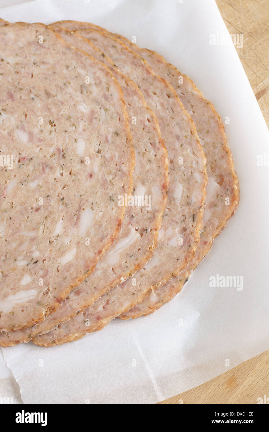 Haslet a pork offal and herb meatloaf originally from Lincolnshire England Stock Photo